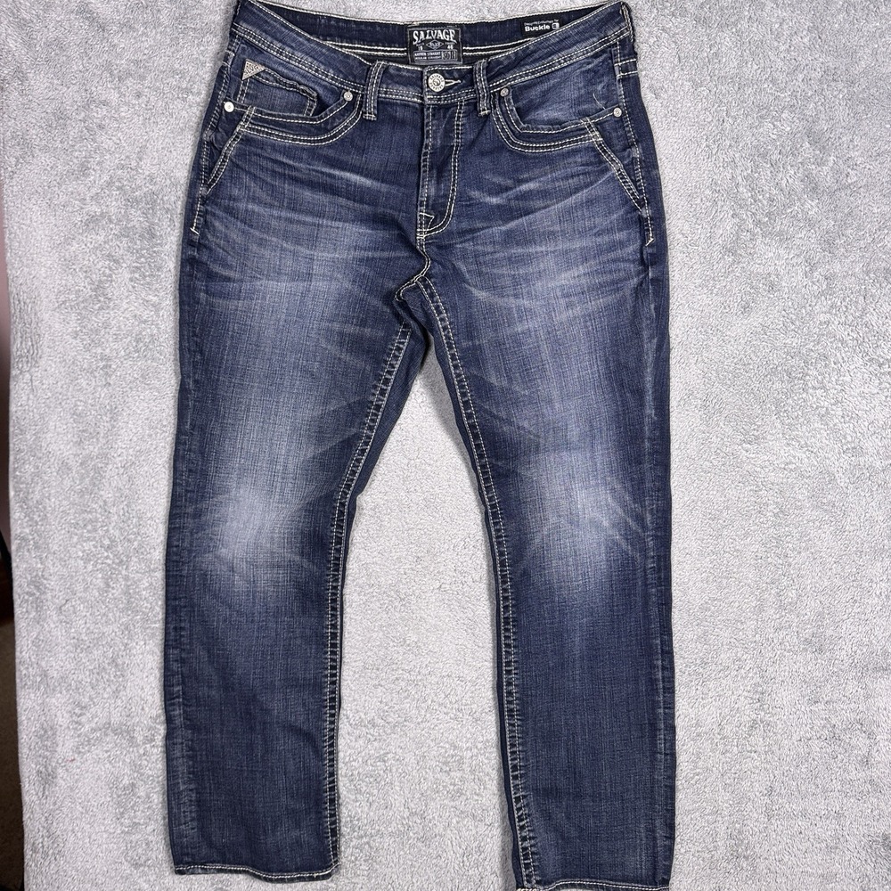 Salvage Jeans Mens 36R Mayhem Regular Straight Denim Whisker Thick Stitch 23-460